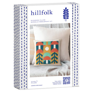 Hillfolk Bargello Mushroom Kit- Includes Printed 8" X 8" Bargello Canvas, Prefinished Pillow Case, Yarn, Needle, Fiber Fill And Instructions. Makes One 8" X 8" Pillow