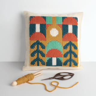 Hillfolk Bargello Mushroom Kit- Includes Printed 8" X 8" Bargello Canvas, Prefinished Pillow Case, Yarn, Needle, Fiber Fill And Instructions. Makes One 8" X 8" Pillow