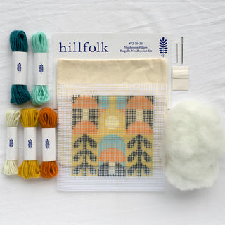 Hillfolk Bargello Mushroom Kit- Includes Printed 8" X 8" Bargello Canvas, Prefinished Pillow Case, Yarn, Needle, Fiber Fill And Instructions. Makes One 8" X 8" Pillow