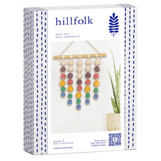 Hillfolk Felt Ball Wall Hanging Kit with 34 Wool Felt Balls, Wooden Dowel, Needle, and Instructions