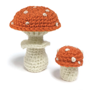 Hillfolk Crochet Mushroom Kit- Includes Crochet Hook, Yarn, Polyfill And Instructions. Makes Two Mushrooms, Approximately 4" And 2" Tall
