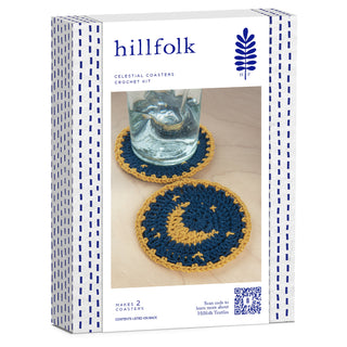 Hillfolk Complete Crochet Moon Coasters Kit with Hook, Yarn, and Instructions