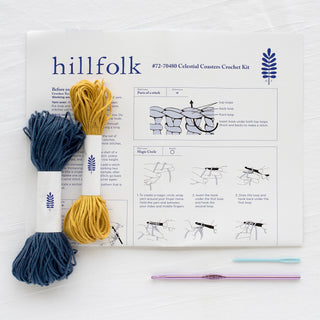 Hillfolk Complete Crochet Moon Coasters Kit with Hook, Yarn, and Instructions